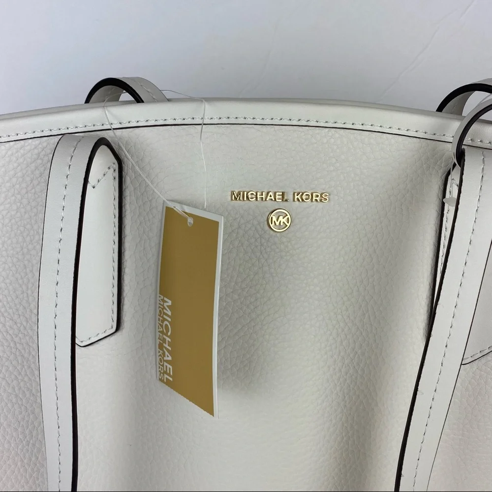 NWT Michael Kors Jane Pebble Leather Large Tote And Wallet Optic White - Picture 7 of 11